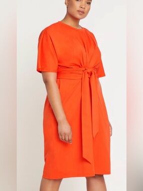 Eloquii Cross Front Flutter Sleeve Tie-Waist Midi Dress